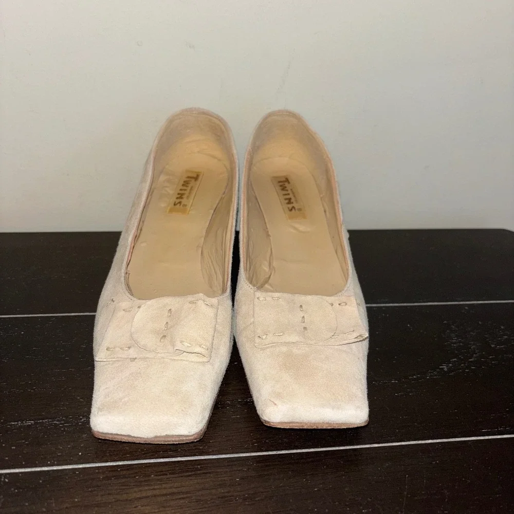 Camper Twins | Italy | Beige Suede Leather | Block Heel | Square‎ Toe | Pump - Picture 2 of 11